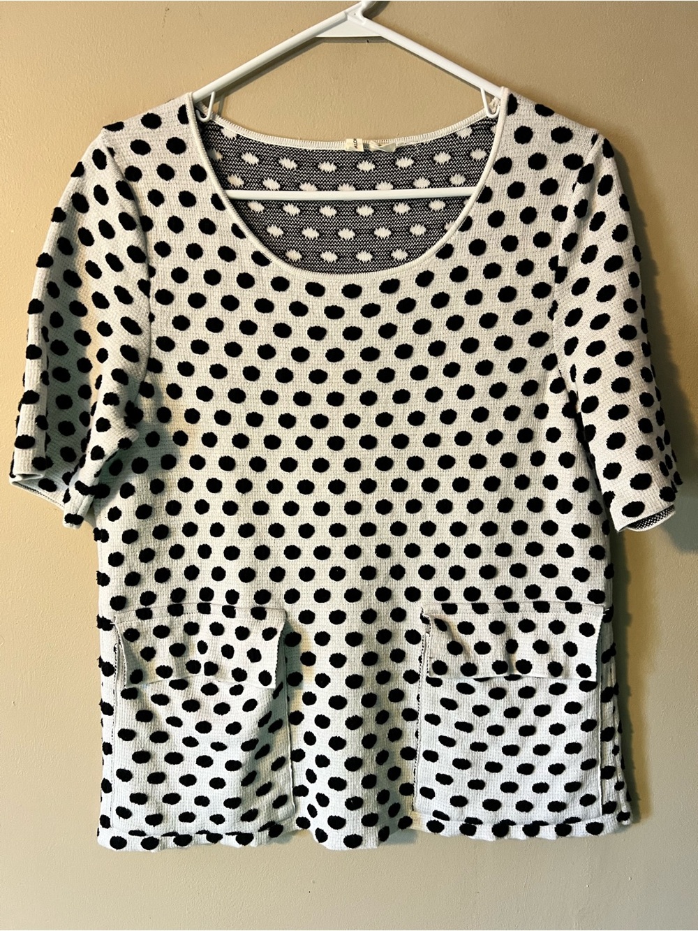 Anthropologie Moth “Dottie” short sleeve 💯 cotton black/white polka dot sweater.